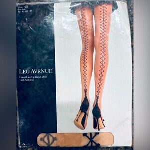 Leg Avenue Corset Lace Up Back Cuban Heel Pantyhose - One Size (WT 90-160 LBS).